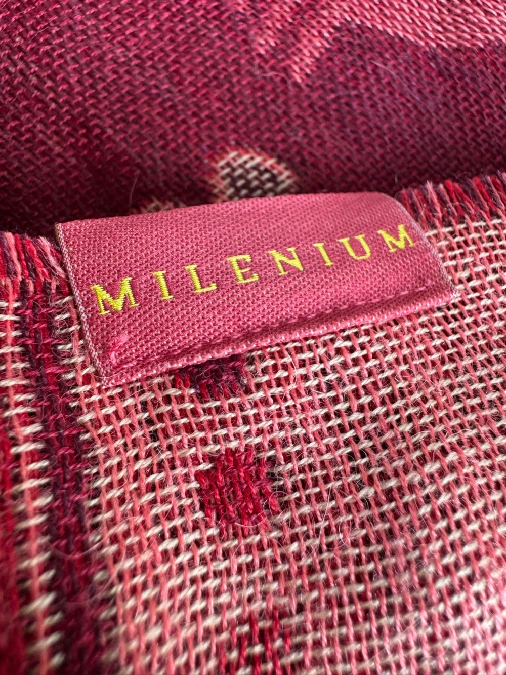 Kuna Millennium collection shawl scarf silk alpaca Nazca culture cherry red pink